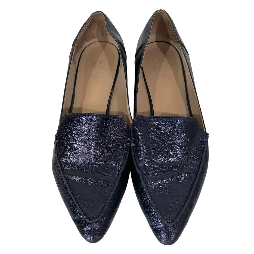 Franco Sarto Starland Blue Pebbled Leather Pointed Toe Loafers Flats Womens 10M